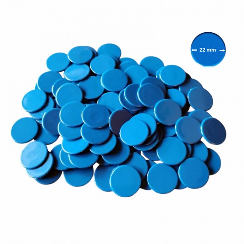 Set 100 jetoane pentru jocuri, diametru 22 mm, culoare albastra