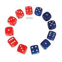 Set 12 zaruri de 12 mm, 6 rosii si 6 albastre, plastic opac